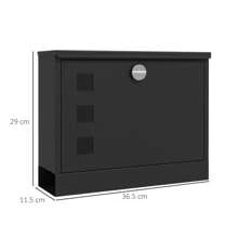 HOMCOM Wall Mounted Letter Box, Weatherproof Post Box For Outside, Modern Mailbox With 2 Keys And Viewing Windows, Easy To Install, 36.5x11.5x29cm, Black - Black - View 2