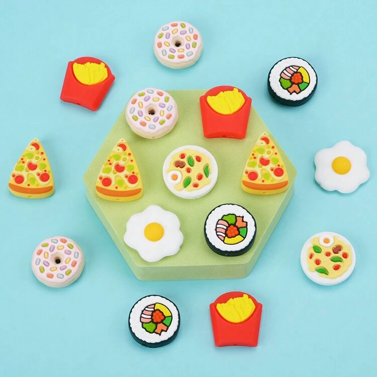 5/12 Piezas Graciosas Cuentas De Silicona Con Temas De Comida Para Hacer Tus Propios Llaveros Y Joyas - cuentas de postre de silicona - Añade 2