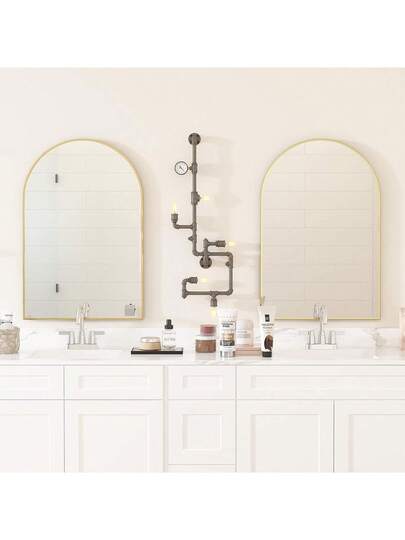 CASSIL Curved Wand Mirror, 50 75 Cm Zwart Bathroom Large Make Up Spiegel Metal Frame, Entrance, Fireplace Bedroom (Black, Gold) view 3