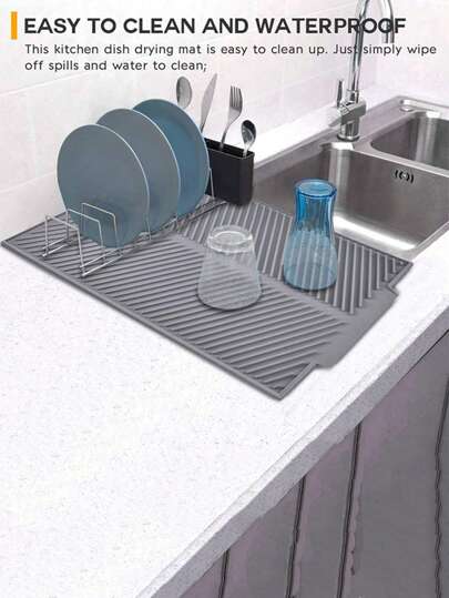 Silicone Dish Drying Mat, Multi-Function Drain Rack Holder For Kitchen Utensils, Cups, Water Tap, Soap Sponge