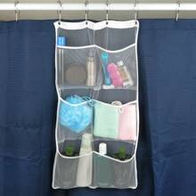 Mesh Shower Organiser, Shower Hanging Organizer For Bathroom With 6 Pockets Quick Dry Bath Room Curtains Organizer Machine Washable Shower Caddy Organizer With 4 Metal Buckles - White - View 2