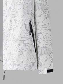 Women's Tropical Plant Print Hooded Outdoor Sports Jacket, Windbreaker Workout Jacket White Spring - White - View 5