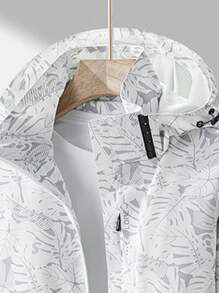 Women's Tropical Plant Print Hooded Outdoor Sports Jacket, Windbreaker Workout Jacket White Spring - White - View 3