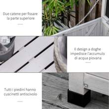Panca Contenitore in Legno di Abete, Cassapanca da Esterno con Piedini Antiscivolo 127x56x60cm - Grigio - Visualizzare 9
