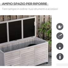 Panca Contenitore in Legno di Abete, Cassapanca da Esterno con Piedini Antiscivolo 127x56x60cm - Grigio - Visualizzare 5