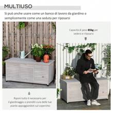 Panca Contenitore in Legno di Abete, Cassapanca da Esterno con Piedini Antiscivolo 127x56x60cm - Grigio - Visualizzare 7