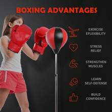 HOMCOM Training Boxing Punch Ball Set 125-145H X Φ43cm With Gloves Air Pump Adjustable Height Freestanding Exercise Training - Red - View 3