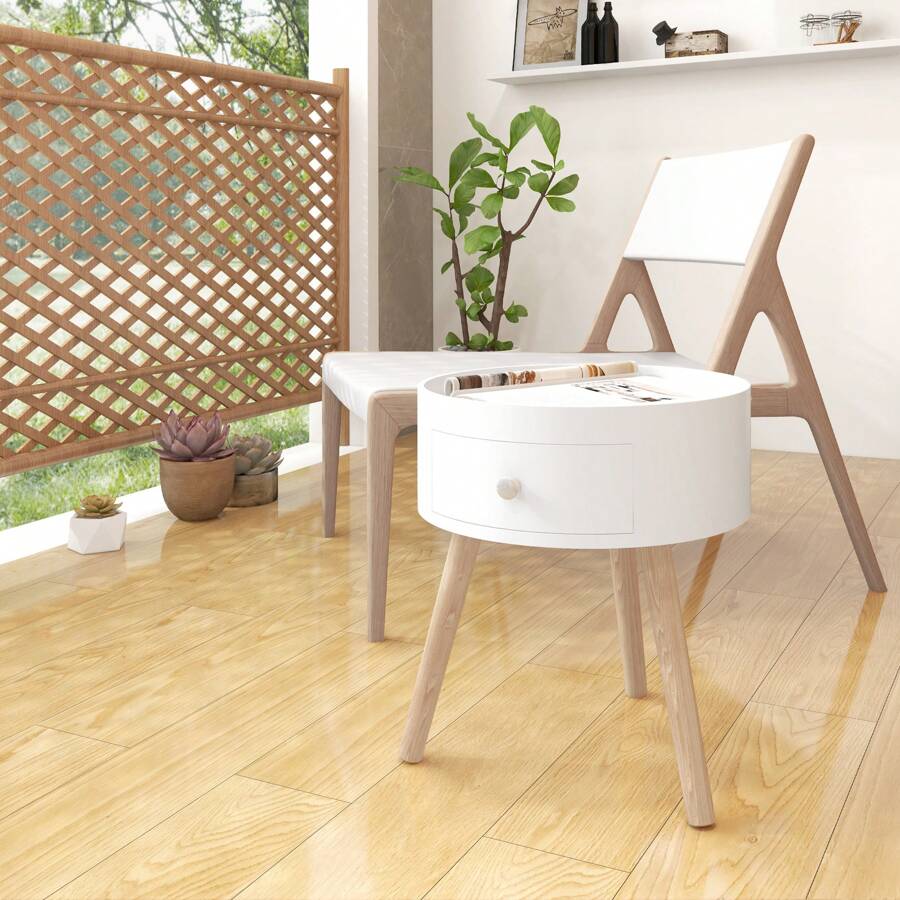 HOMCOM Tavolino da Salotto Moderno in Legno, Tavolino Rotondo con Cassetto, Tavolino da Caffè per Soggiorno e Camera, Bianco - Bianco - Visualizzare 1