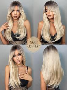 HAIRCUBE 女士假发 26 英寸浅金色假发，带刘海，自然优雅，合成假发，适合日常佩戴 - 彩色 - 查看 6