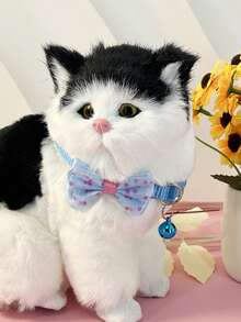 寵物用品蝴蝶結貓頸圈，狗繩，韓國創意小貓鈴鐺項圈 - 寶藍色 - 查看 3