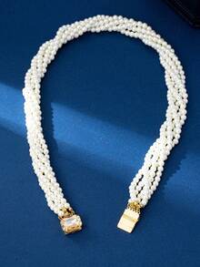 1 Miếng Ngày lễ Mẹ Mới Retro Mềm mại Chất lượng Nhiều lớp Ly Ngọc trai Giả Chồng Xương quai xanh Dây chuyền Đối với Của phụ nữ Mỗi ngày Mặc - trắng - Xem 3