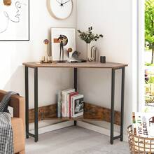 Triangle Computer Corner Desk With Charging Station - Nâu mộc mạc - Xem 2