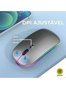 Mouse Sem Fio Recarregável Led Rgb 2.4ghz Ultra slim óptico RF-6800C