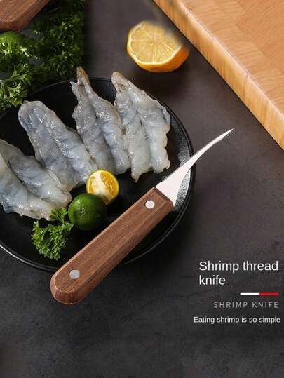 1pc Creative Wood Handle Stainless Steel Prawn Peeler, Ideal For Kitchen Lobster & Seafood Meat Extractor Tool
