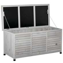 Panca Contenitore in Legno di Abete, Cassapanca da Esterno con Piedini Antiscivolo 127x56x60cm - Grigio - Visualizzare 3