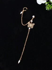 1對優雅長款金銀鏈子軟骨蝴蝶耳環,適合女士參加派對與舞會等場合 - 耳掛 - 查看 13