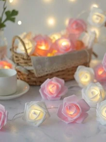 1set 10pcs Rose Shaped Led Bulb Light String With 1.5m Length, Ideal For Valentine's Day Room Decoration, Ins Colorful Light Decoration For Bedroom, Study, Window Display, Pink & White Available - Multicolor - View 2