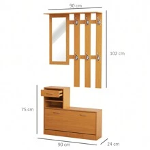 HOMCOM Mobile Guardaroba Scarpiera Regolabile e Specchio con Appendiabiti 6 Ganci per Ingresso e Camera da Letto 90x10x91cm Legno - Bronzo - Visualizzare 4
