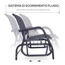 Panchina a Dondolo da Giardino a 2 Posti in Metallo e Tessuto a Rete Traspirante, 120x70x85cm - Grigio - Visualizzare 8