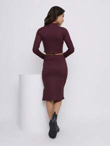 Women Dresses - 酒紅色 - 查看 3