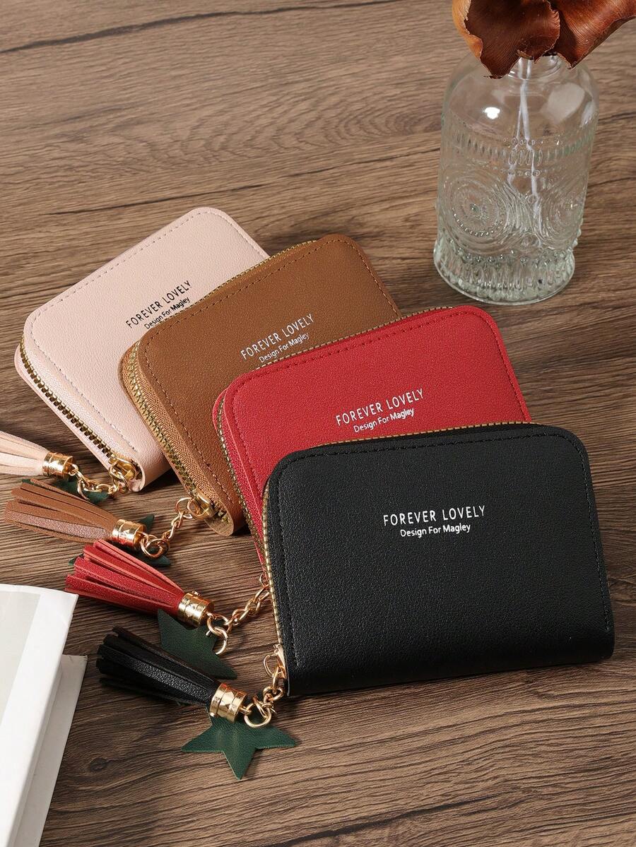 流蘇裝飾卡片收納袋,女士手帶錢包拉鍊口袋,輕盈現代商務信用卡,身分證,現金,銀行卡多卡收納袋,適用於生意場合或俱備商務儀容的日常使用,如教師節、教師禮物、工作、商務、上下班、旅遊、節假日、辦公室旅行等,適合職場女性白領生日禮物 - 棕色 - 查看 1