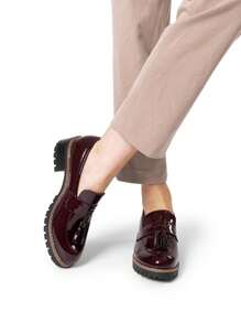 Women's Loafers Slip On Platform Chunky Penny Heeled Dressy Work Business Casual Loafers Autumn Shoes - 酒紅色 - 查看 7