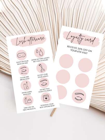 50pcs Pink Lash Aftercare Card, Loyalty Card, Lash Extension Card, Eyelash Care Card, Small Business Care Card 2" X 3.5" Back To School, Back To School, School Supplies