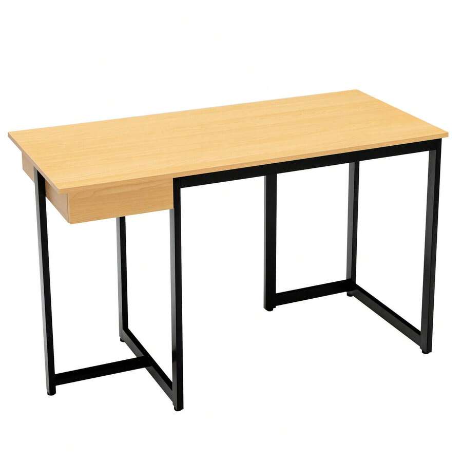 48" Computer Desk With Metal Frame And Adjustable Pads - 自然的 - 查看 1