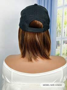 Hat Wigs 10 Inch Short Straight Bob Wigs With Baseball Cap Synthetic Fiber Hat Wigs For Women - Brown - View 4