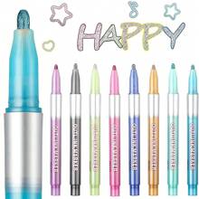 8pcs Double Line Outline Art Marker Pen,DIY Graffiti Highlighter For Scrapbook Diary Poster Card,Perfect For Party Decoration - Multicolor - View 8