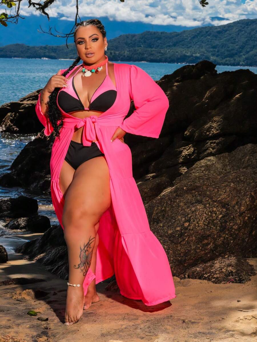 Plus Size Kimonos - Màu Hồng Tươi - Xem 1