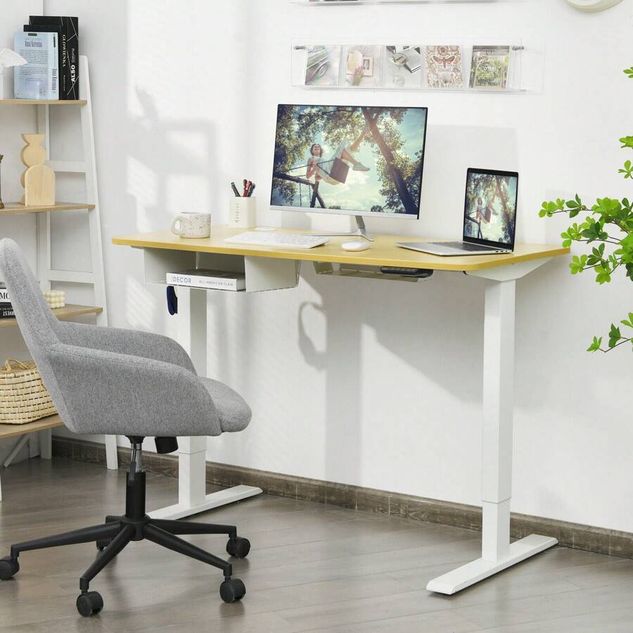 48 Inches Electric Standing Adjustable Desk With Control Panel And USB Port - Tự nhiên - Xem 1