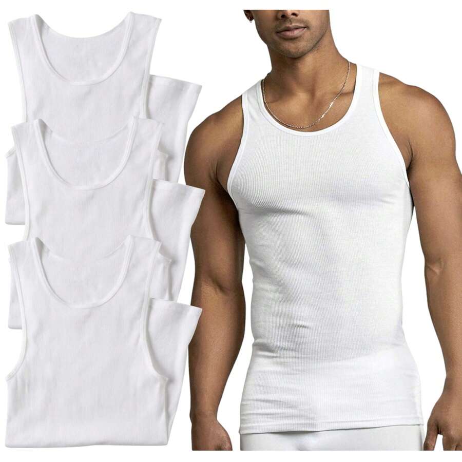 Men's Multi-Item Pack Of 100% Preshrunk White Cotton Lightweight A-Shirts Tank Top Undershirts - 3 Gói Trắng - Xem 1