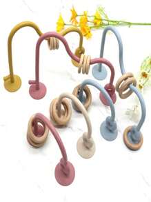 Attipas Set Juguetes silicona para bebés estimulación y coordinación motora fina con fijación a mesa y aros de madera