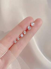 Newsoul 3對/套時尚可愛 S925 純銀方晶鋯石耳環女式女孩禮物精美珠寶約會派對禮物 - 銀色 - 查看 3