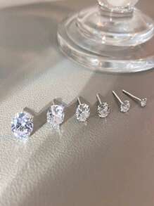Newsoul 3對/套時尚可愛 S925 純銀方晶鋯石耳環女式女孩禮物精美珠寶約會派對禮物 - 銀色 - 查看 4