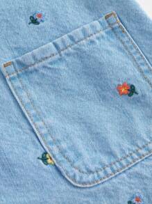 MARC&JANIE 1件少女甜美有趣的刺繡牛仔連身裙，蓬蓬裙，春季款