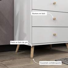 HOMCOM HOMCOM Commode 3 tiroirs Design scandinave Meuble de Rangement Chambre Blanc poignée piètement effilé Bois Massif de pin