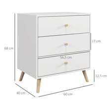 HOMCOM HOMCOM Commode 3 tiroirs Design scandinave Meuble de Rangement Chambre Blanc poignée piètement effilé Bois Massif de pin