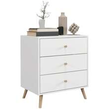 HOMCOM HOMCOM Commode 3 tiroirs Design scandinave Meuble de Rangement Chambre Blanc poignée piètement effilé Bois Massif de pin