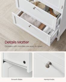 VASAGLE Bathroom Floor Storage Cabinet, Bathroom Storage Unit, Freestanding Bathroom Cabinet With 2 Drawers And 2 Doors, Adjustable Shelf, 11.8 X 23.6 X 43.3 Inches - trắng - Xem 4