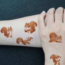 10張（106個設計）可愛的卡通狐狸、長頸鹿、松鼠、刺猬、老虎圖案暫時性紋身貼紙 - 彩色 - 查看 6