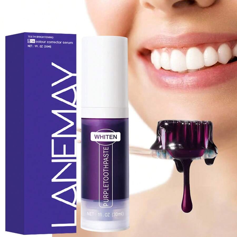 Purpura Crema De Dientes De Blanqueamiento Con Esencia De Blanqueamiento, Elimina Manchas Amarillas Y Repara Los Dientes - Morado - Ver 1