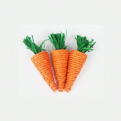 1pc Small Pet Bunny Chewing Toy Handmade Woven Grass Carrot For Hamster Guinea Pig Kitten Play&Chew