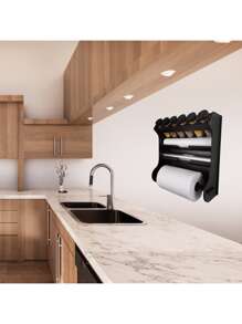 Porta Tempero Parede 6 Potes com Porta Papel Alumínio e Porta Papel Toalha - Preto - Visão 6