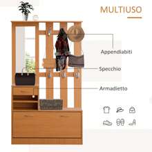 HOMCOM Mobile Guardaroba Scarpiera Regolabile e Specchio con Appendiabiti 6 Ganci per Ingresso e Camera da Letto 90x10x91cm Legno - Bronzo - Visualizzare 5
