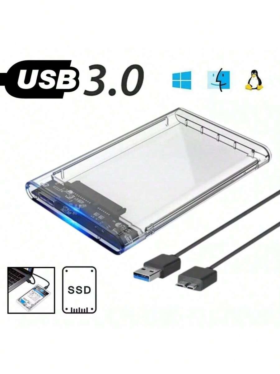 Case Para Hd Externo Gaveta 2,5 Usb 3.0 Transparente Rápido - Transparente - Visão 1