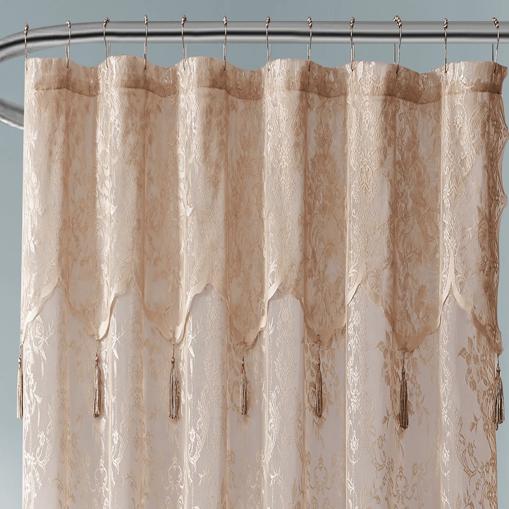 WARM HOME DESIGNS Lace Shower Curtain With Attached Valance And Tassels. Luxury Vintage Shower ...