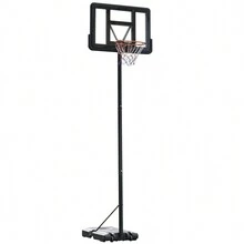 Canestro Basket Altezza Regolabile 160-305cm, Base con Ruote e Struttura in Acciaio, Tabellone in PVC Trasparente - nero - Visualizzare 4