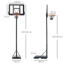 Canestro Basket Altezza Regolabile 160-305cm, Base con Ruote e Struttura in Acciaio, Tabellone in PVC Trasparente - nero - Visualizzare 2